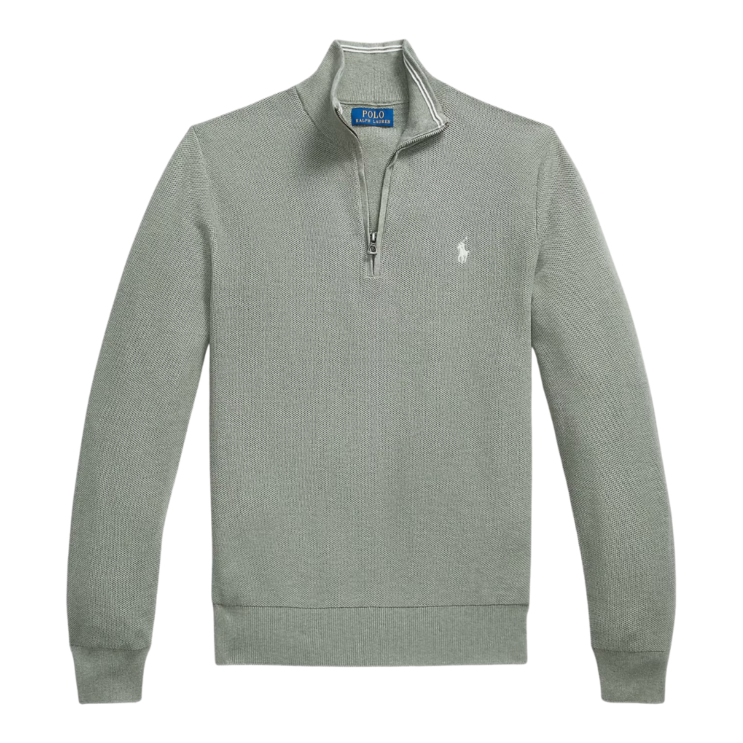 Chandail en maille Ralph Lauren à col zippé quart en vert fougère