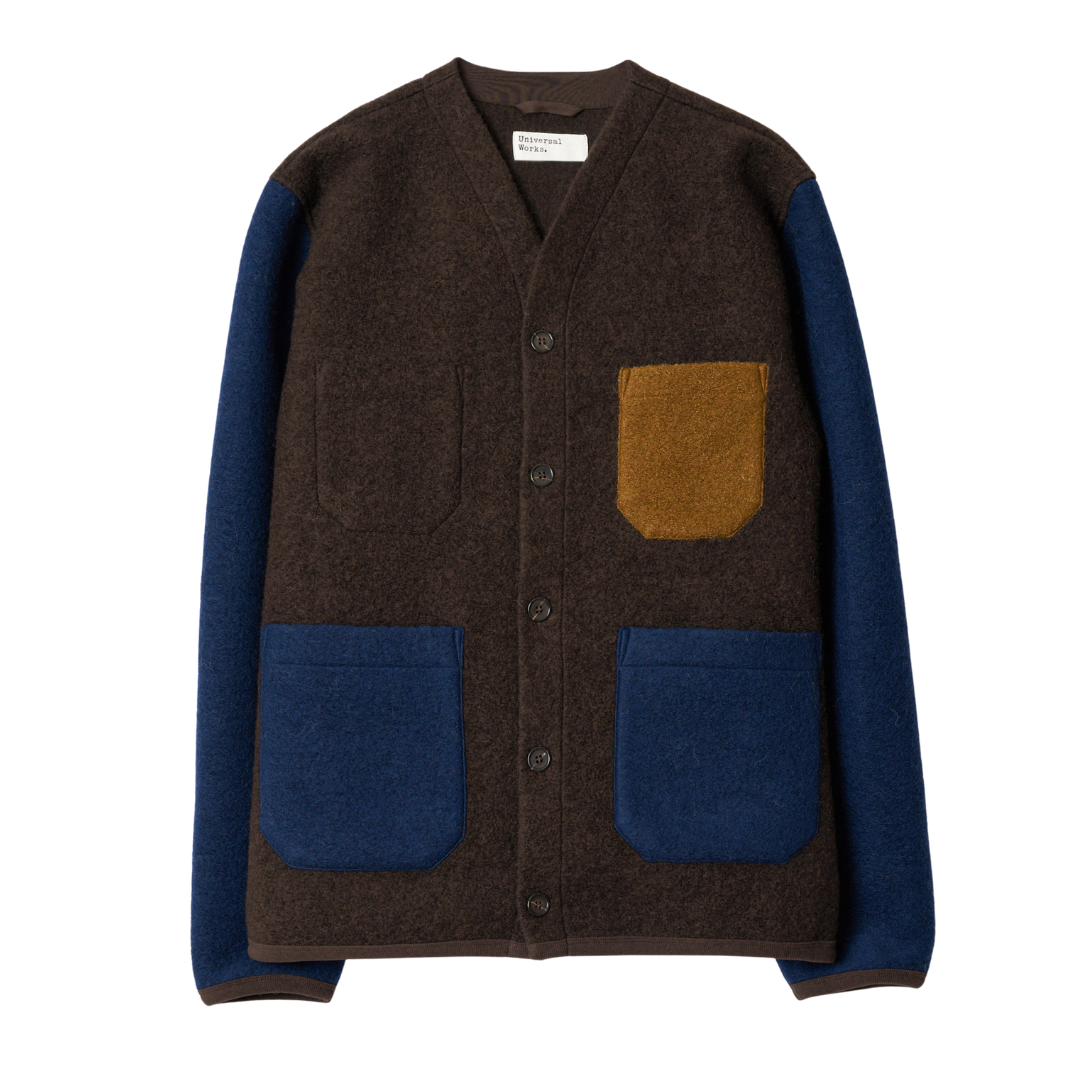 Universal Works Cardigan in Brown/Indigo