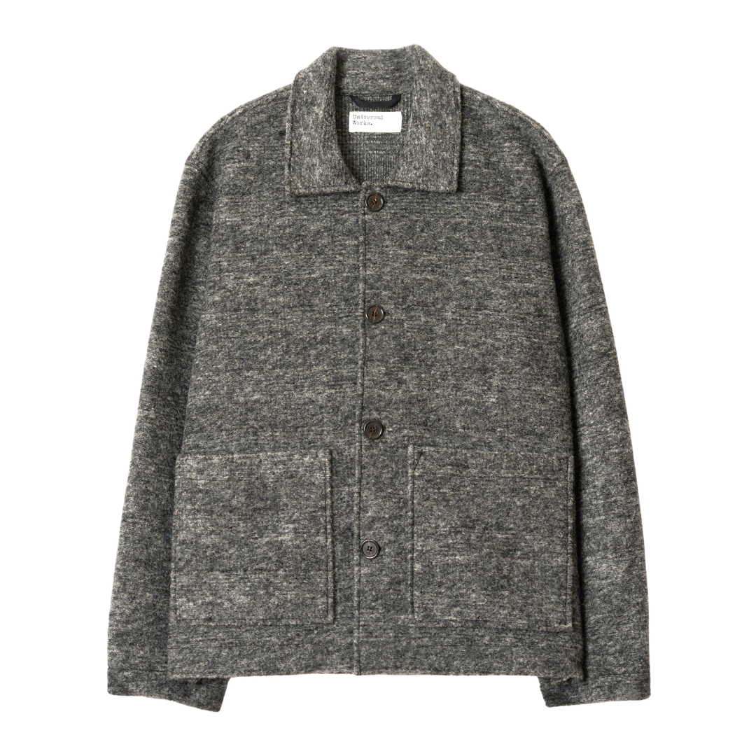 Universal Works Rams Knitted Jacket in Grey Marl