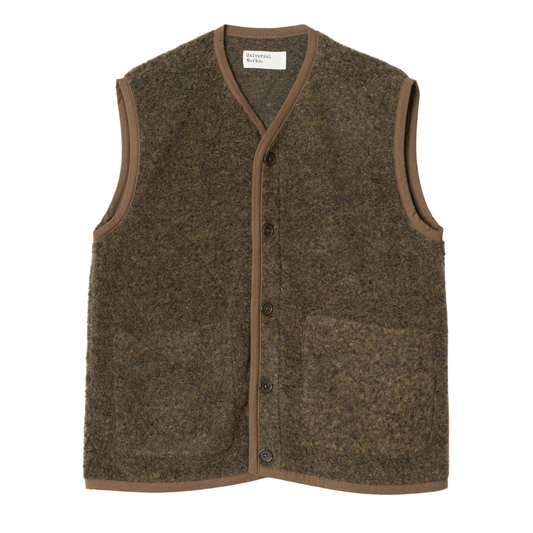 Universal Works Lancaster Fleece Gilet in Brown