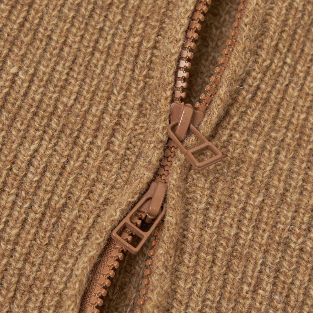 Universal Works Zip Up Cardigan in Tawny Brown
