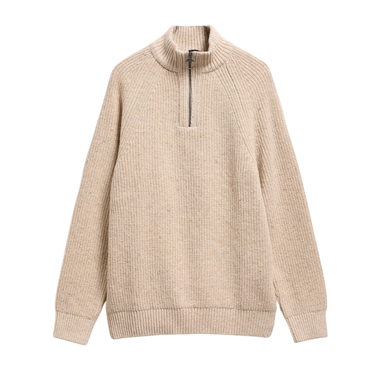 Barbour Essentials Fleck Half Zip Jumper in Pearl