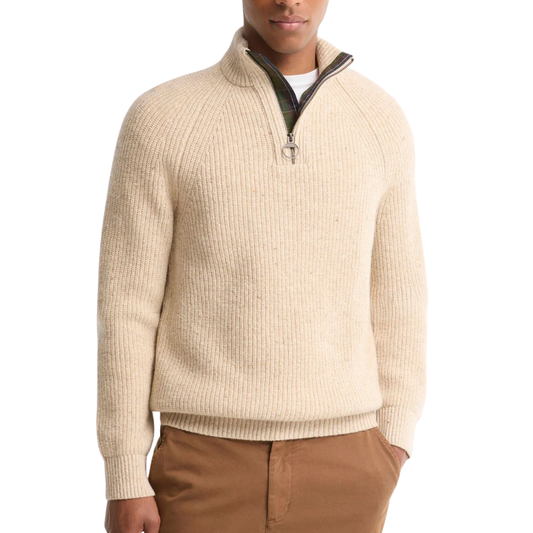 Barbour Essentials Fleck Half Zip Jumper in Pearl