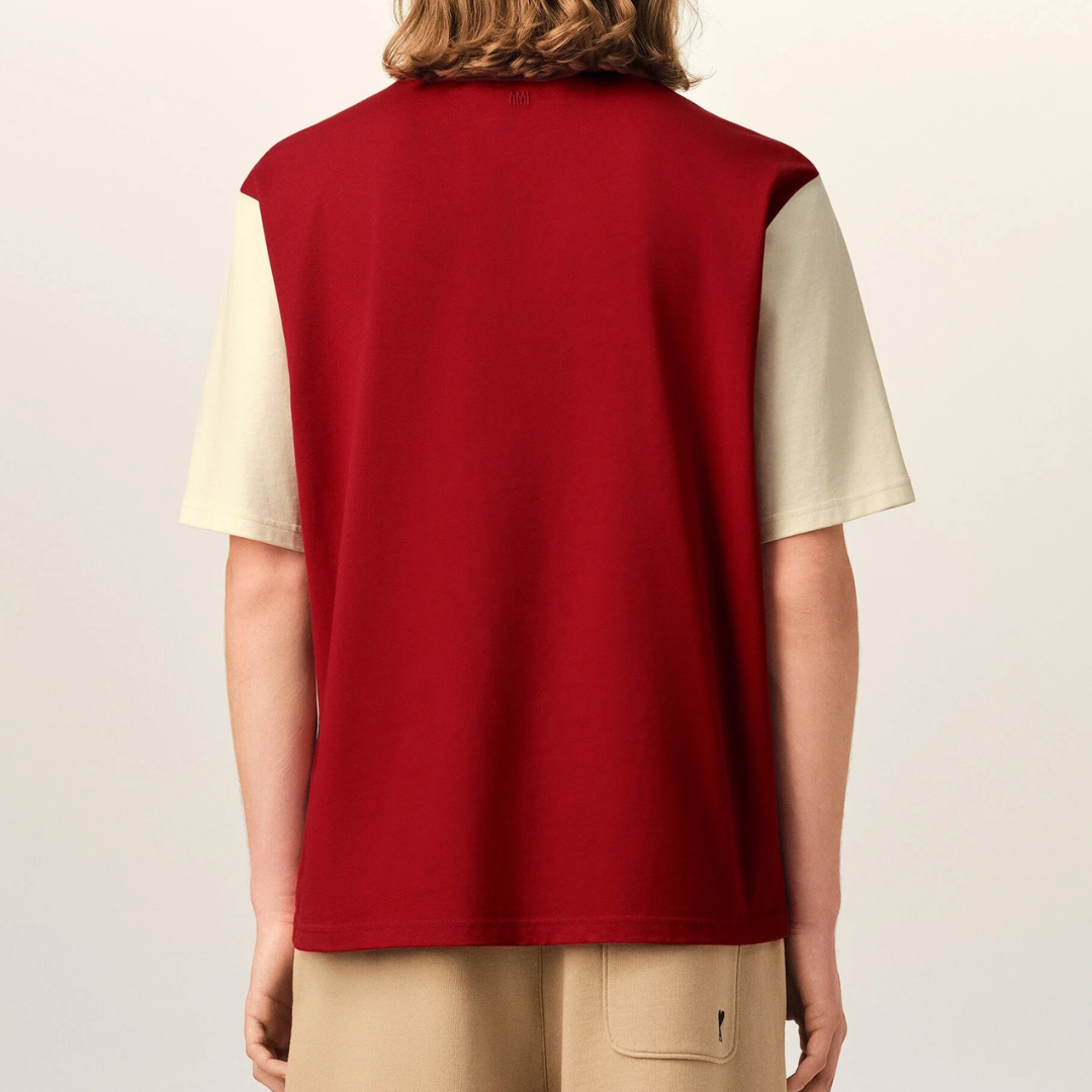 AMI Paris Felt Embroidery Logo T-Shirt in Ruby Red