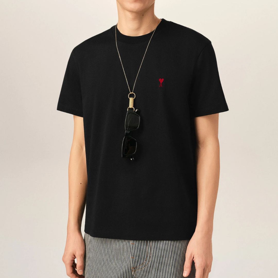AMI Paris Red AMI De Coeur T-Shirt in Black