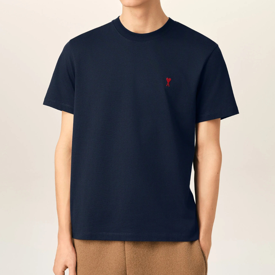 AMI Paris Red AMI De Coeur T-Shirt in Night Blue