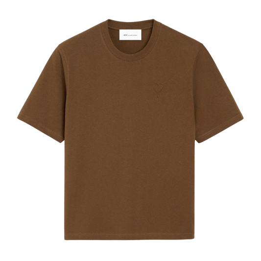 AMI Paris Embossed Logo T-Shirt in Chocolate
