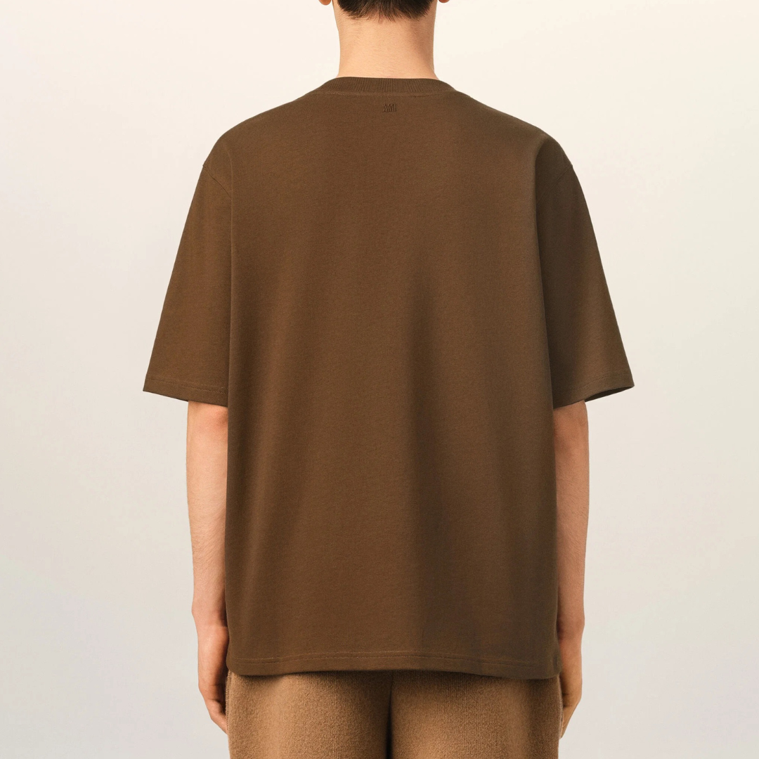 AMI Paris Embossed Logo T-Shirt in Chocolate
