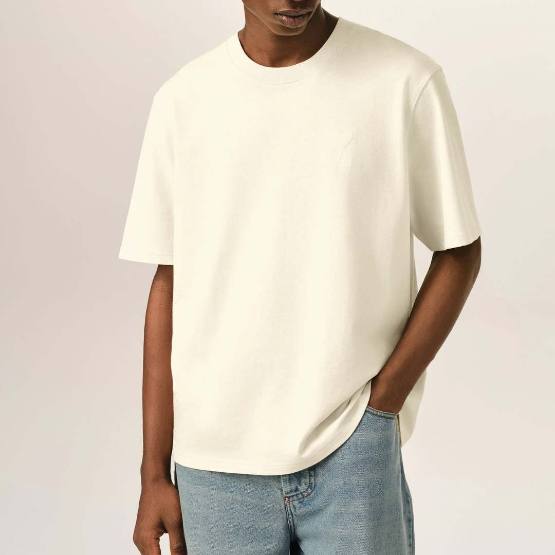 AMI Paris Embossed Logo T-Shirt in Ivory