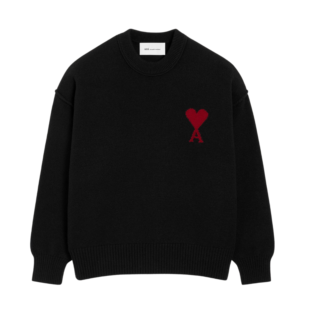 AMI Paris Contrasted ADC Crewneck Knitted Jumper in Black