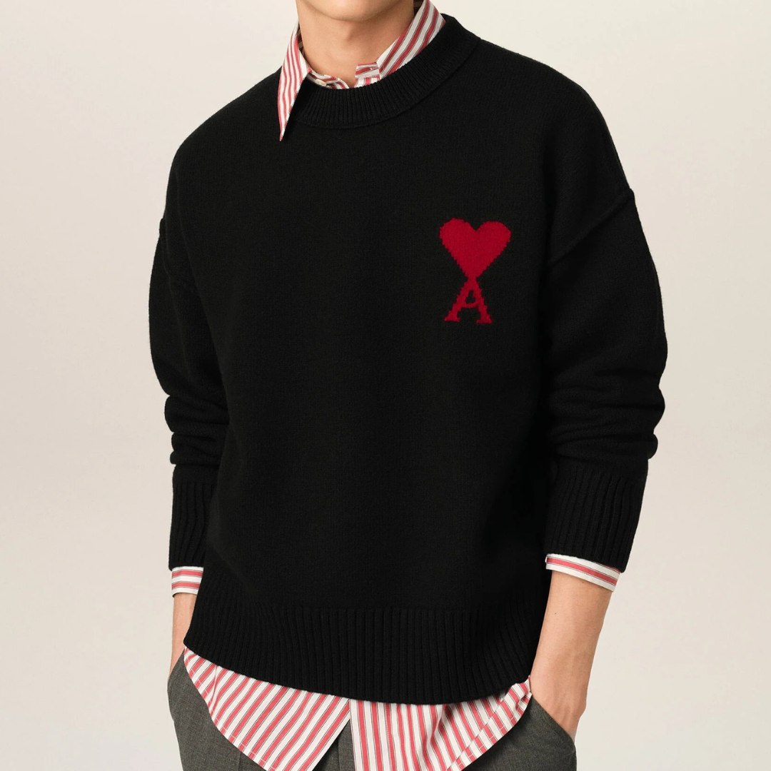 AMI Paris Contrasted ADC Crewneck Knitted Jumper in Black