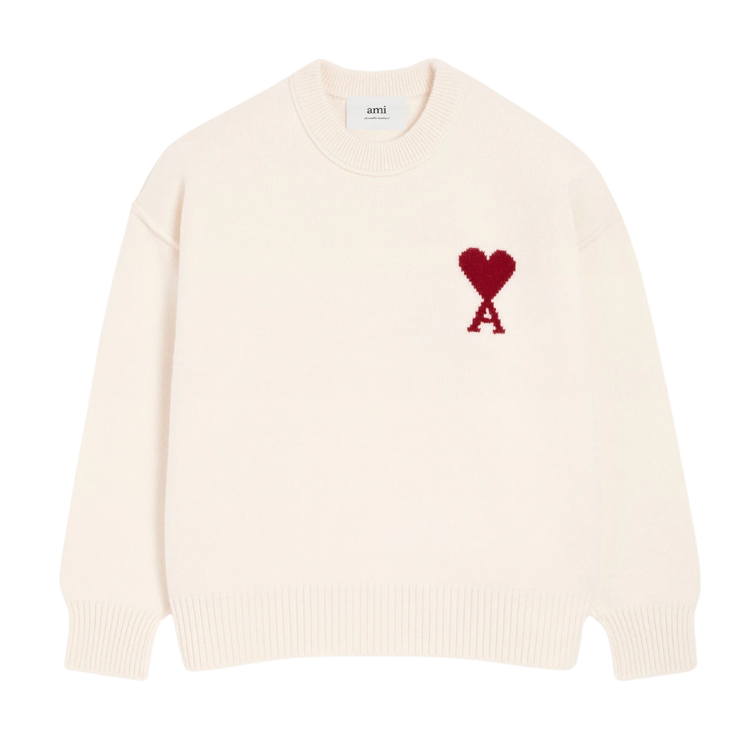 AMI Paris Contrasted ADC Crewneck Knitted Jumper in Ecru