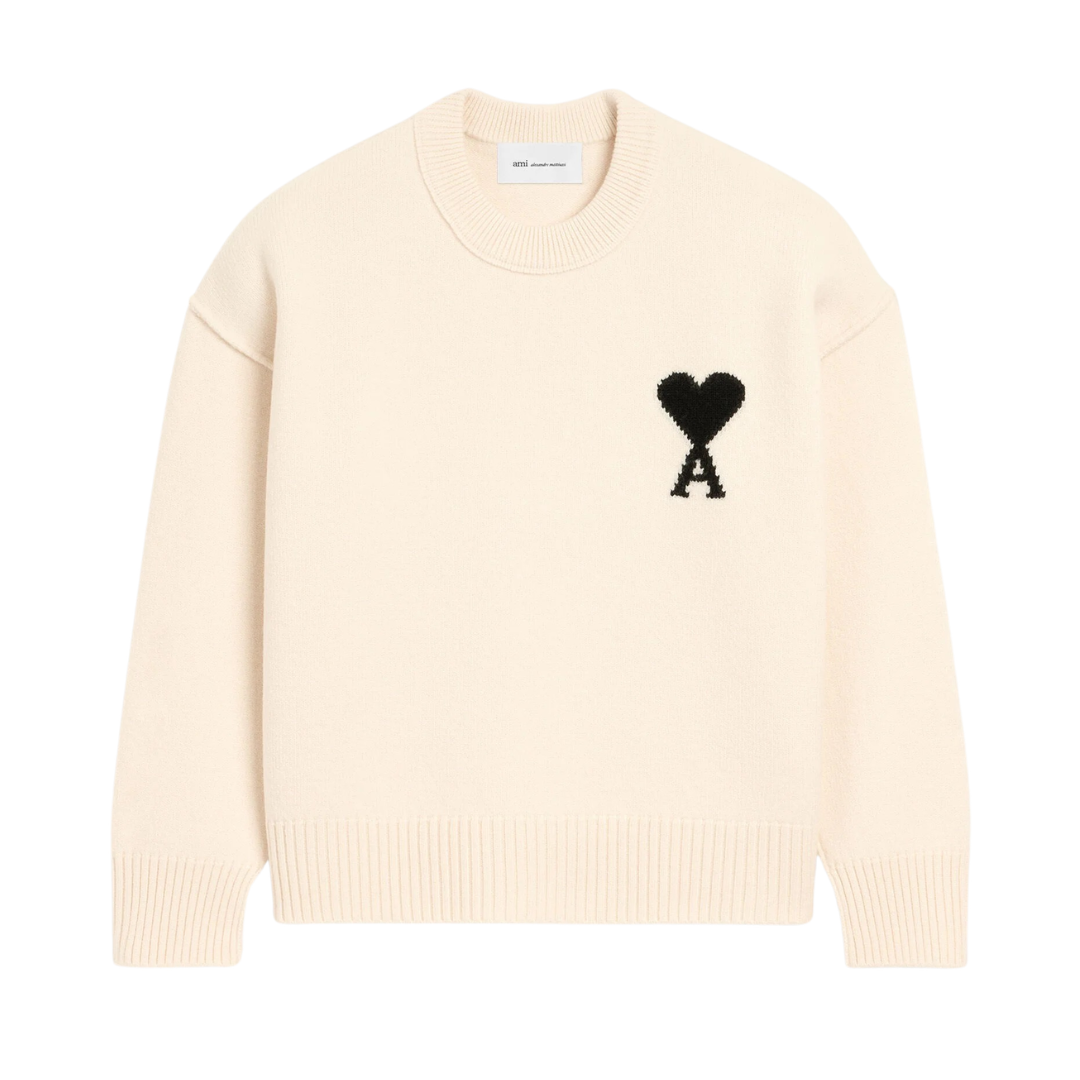 AMI Paris Contrasted ADC Crewneck Knitted Jumper in Ecru