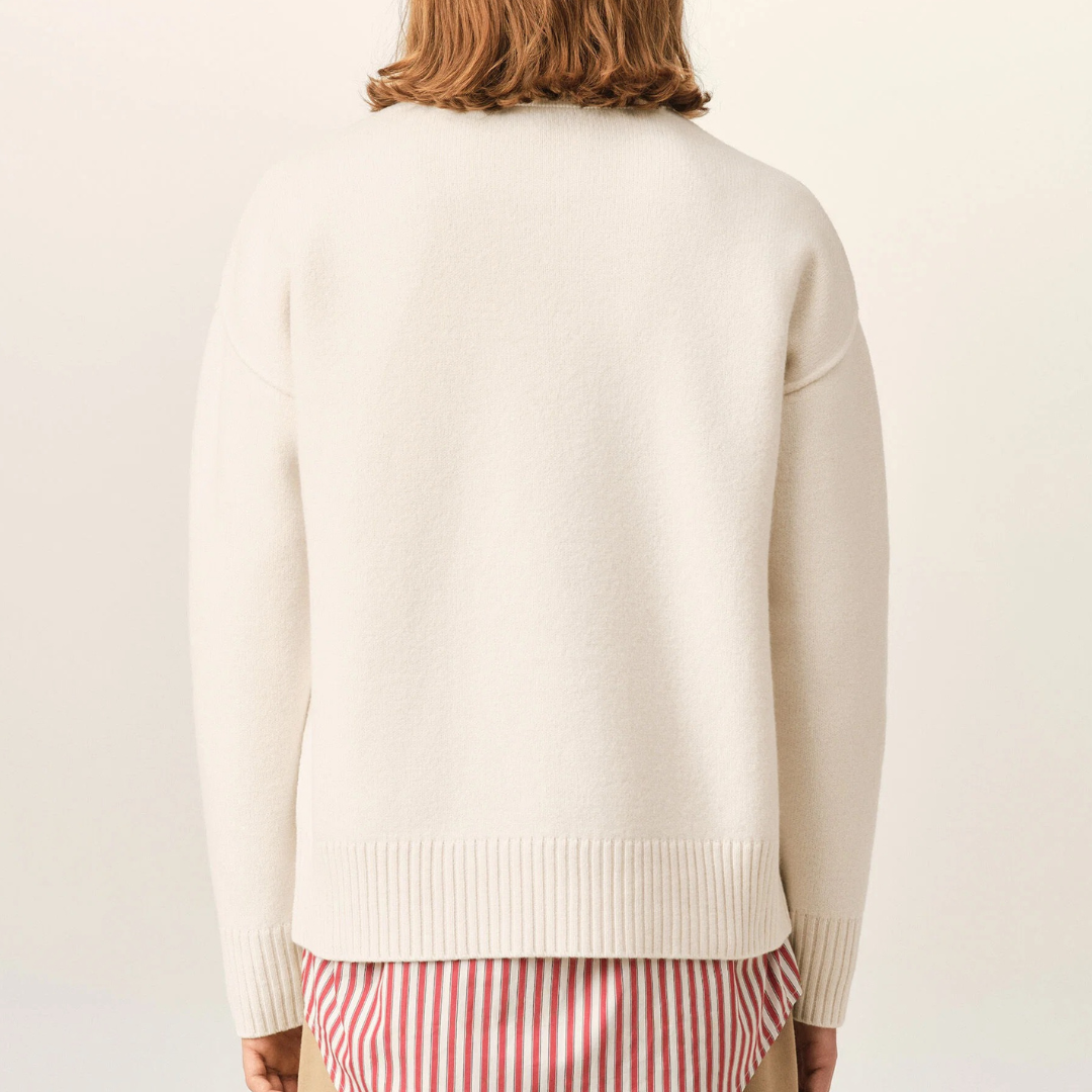 AMI Paris Contrasted ADC Crewneck Knitted Jumper in Ecru
