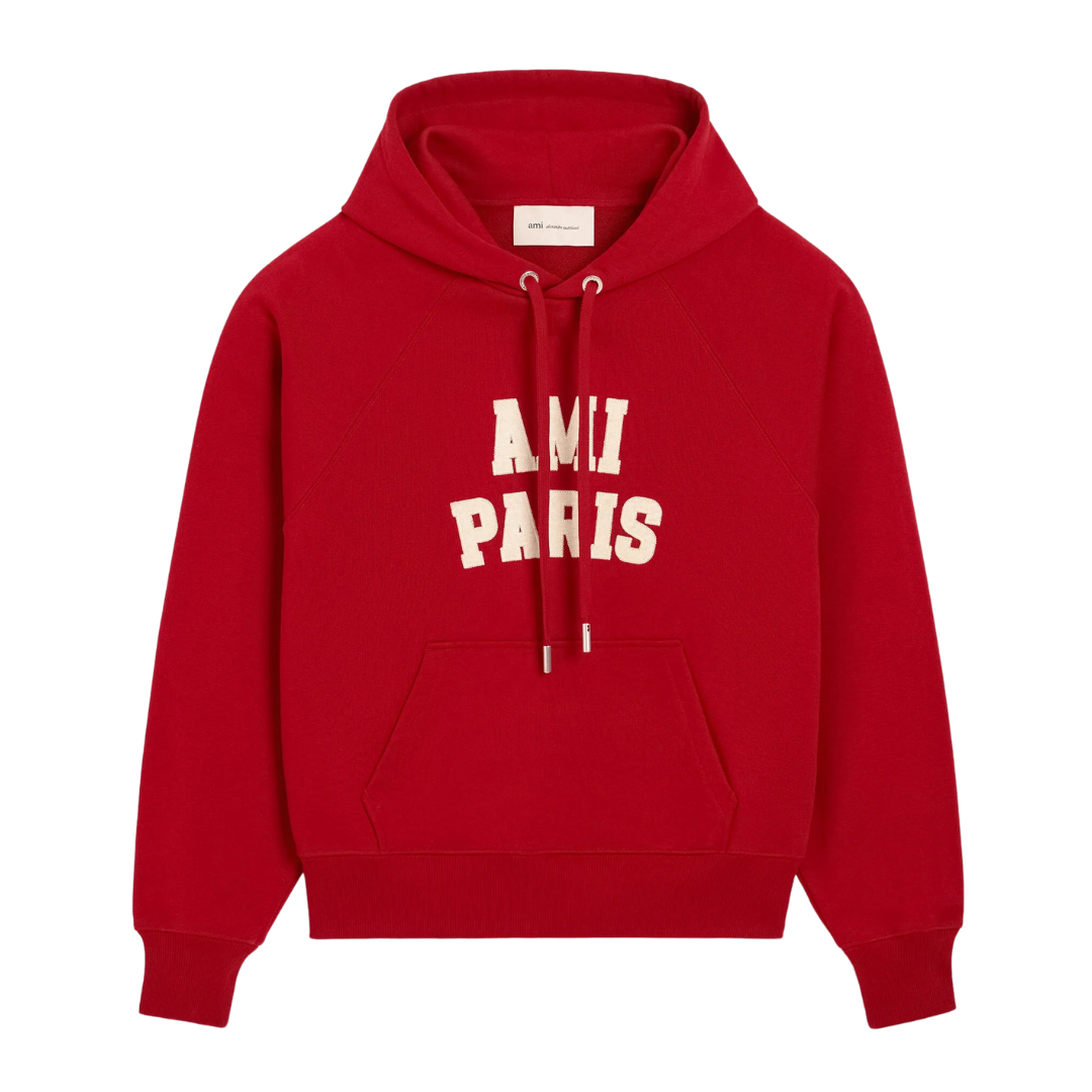 AMI Paris AMI Paris Felt Embroidery Hoody in Red