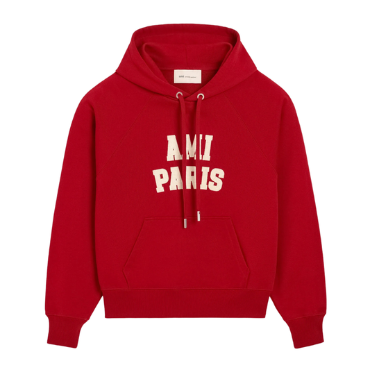 AMI Paris AMI Paris Felt Embroidery Hoody in Red