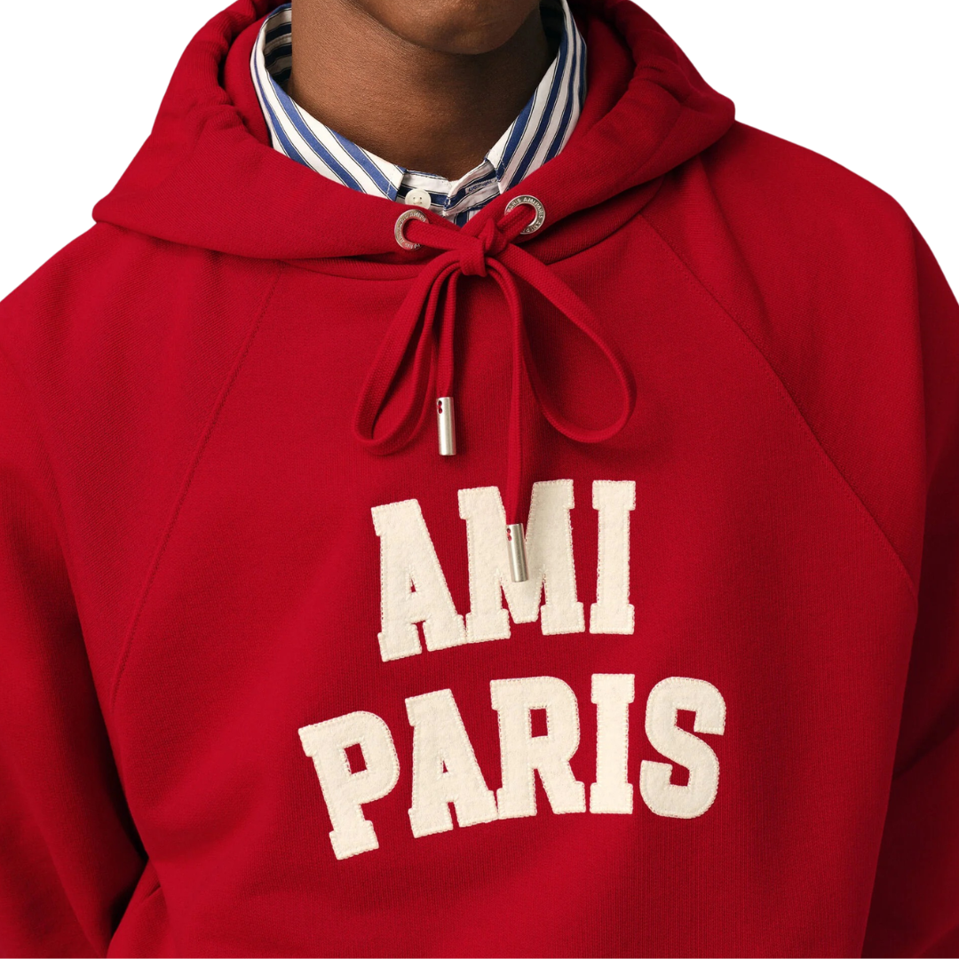 AMI Paris AMI Paris Felt Embroidery Hoody in Red