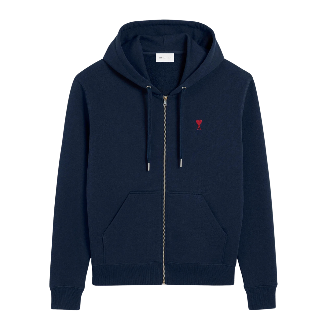 AMI Paris Red AMI De Coeur Hoody in Night Blue