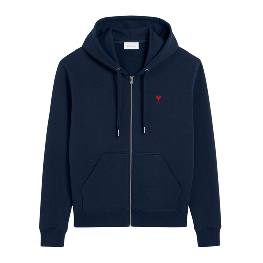 AMI Paris Red AMI De Coeur Hoody in Night Blue