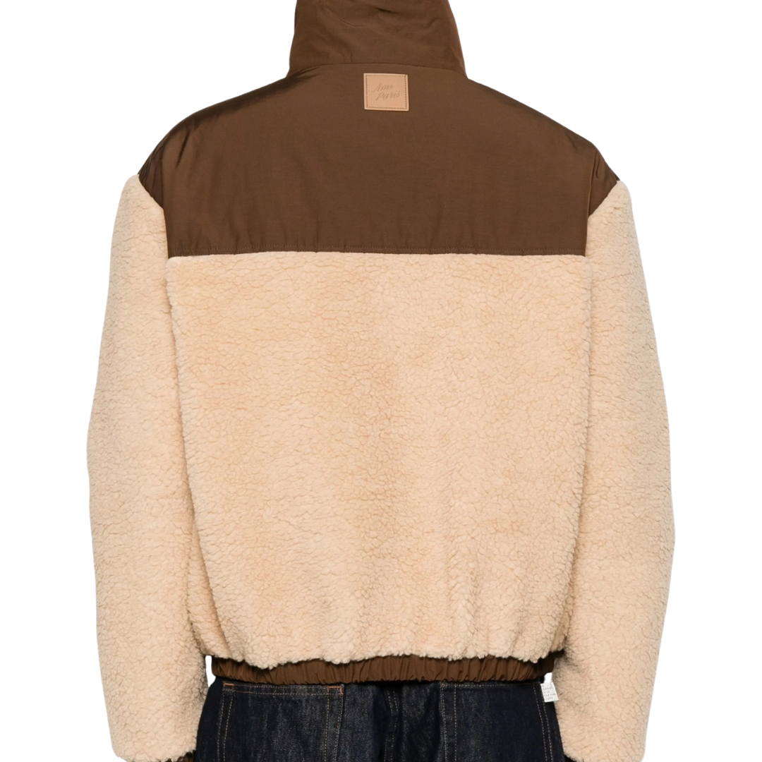 AMI Paris Zip Up Fleece Top in Beige
