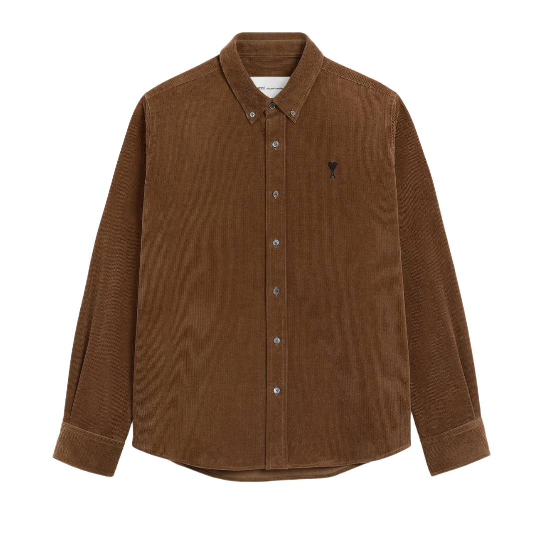 AMI Paris Contrast ADC Corduroy Shirt in Beige