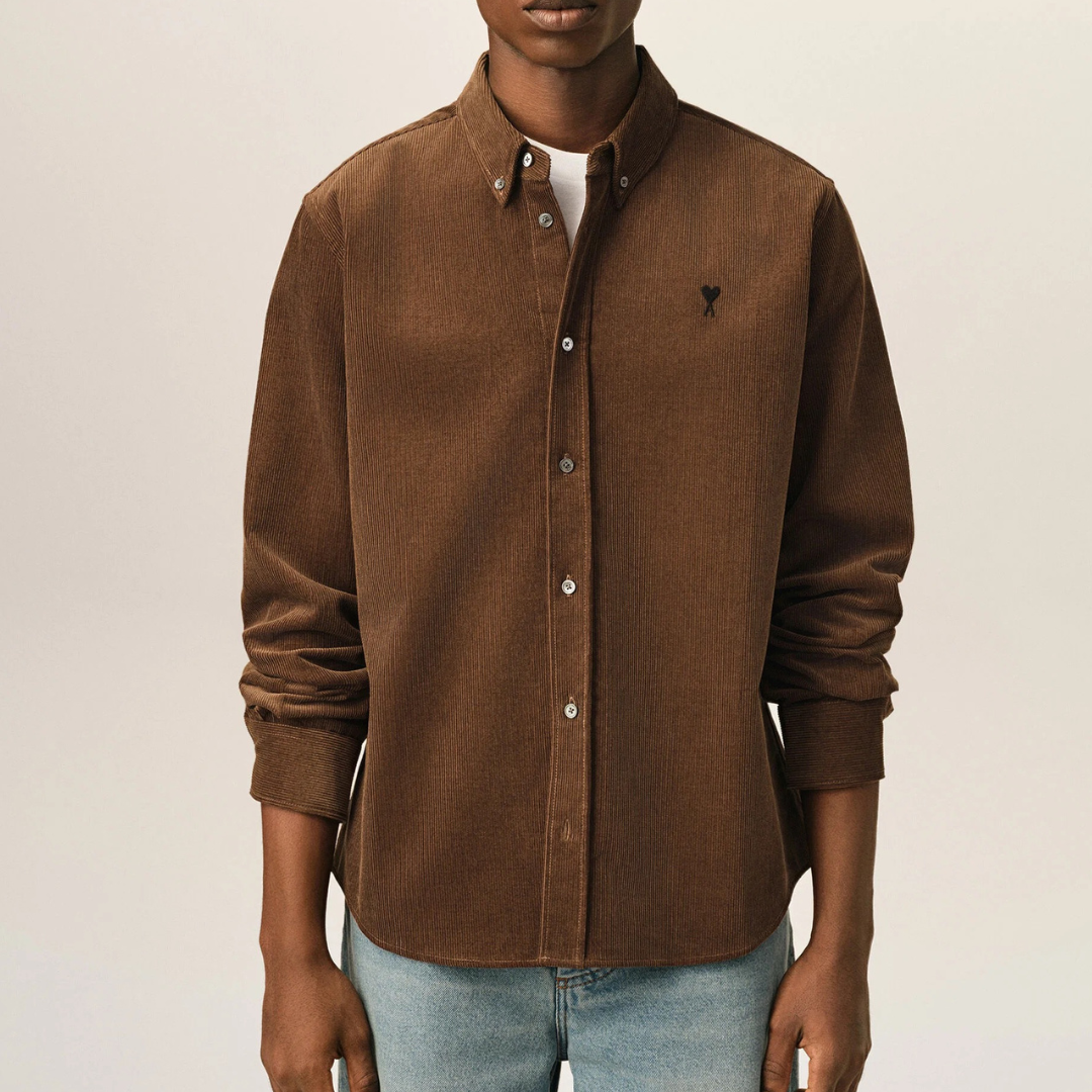 AMI Paris Contrast ADC Corduroy Shirt in Beige