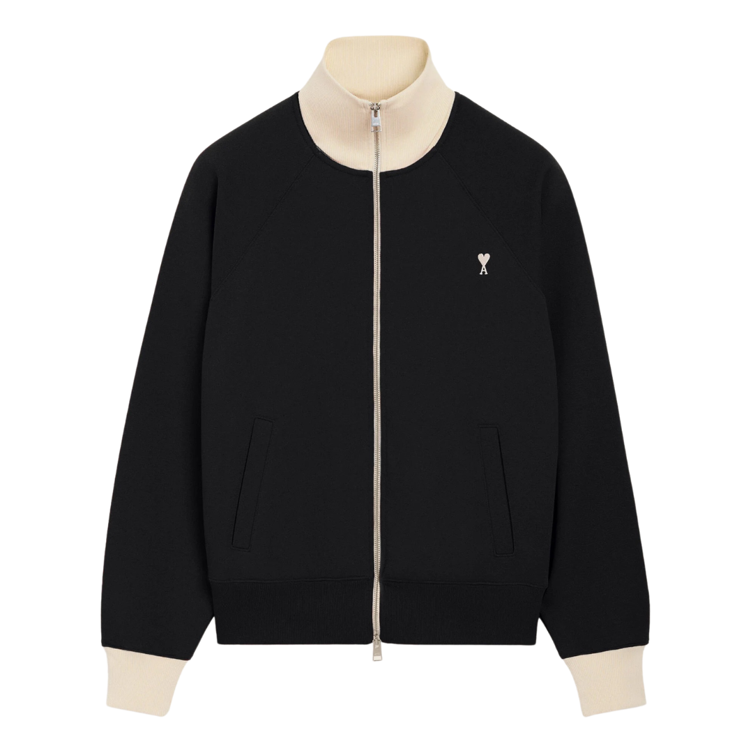 AMI Paris Bicolour Zip Up Track Top in Black