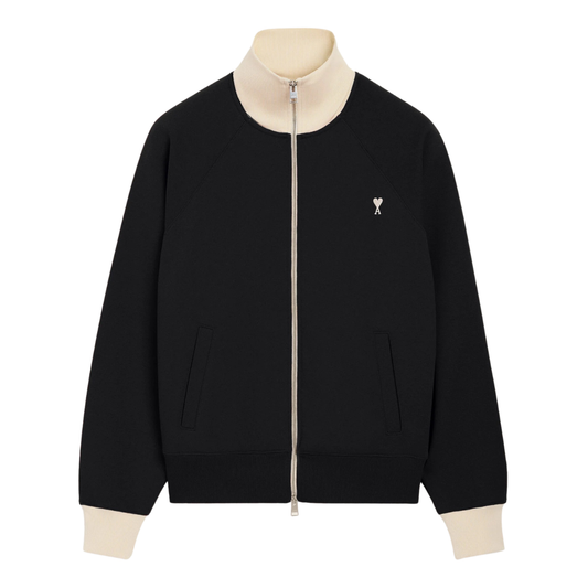 AMI Paris Bicolour Zip Up Track Top in Black