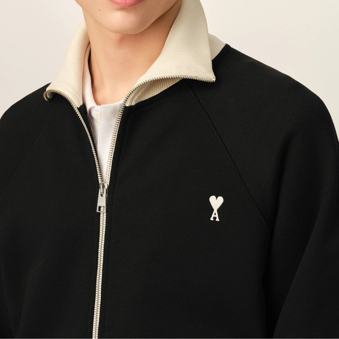 AMI Paris Bicolour Zip Up Track Top in Black