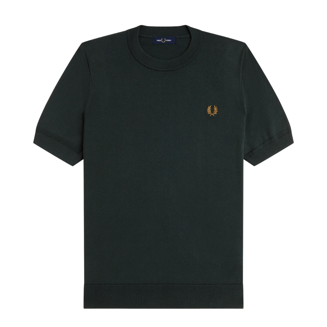 Fred Perry Cotton Knitted T-Shirt in Night Green