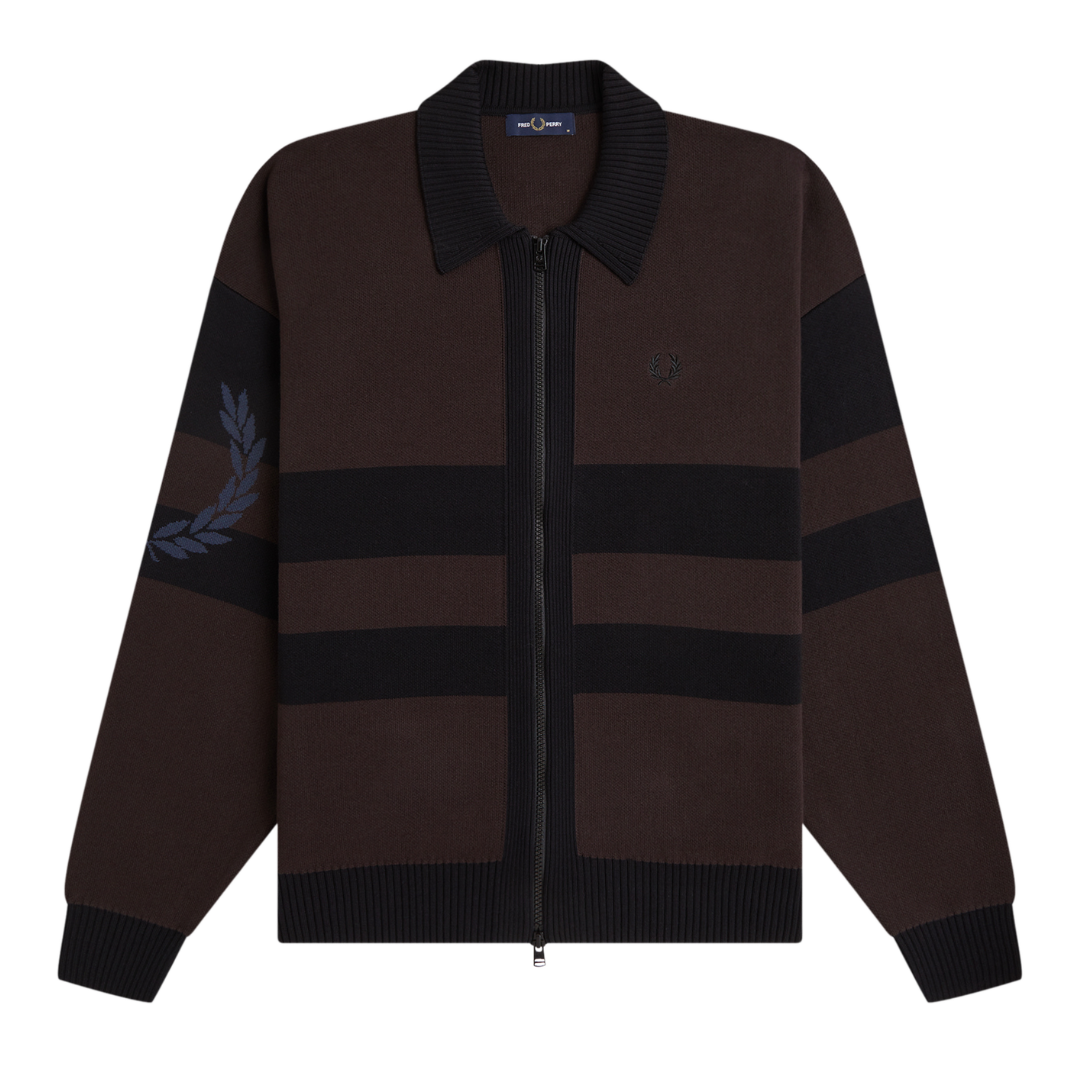 Fred Perry Tipped Graphic Zip Cardigan in Rich Brown
