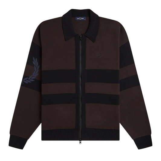 Fred Perry Tipped Graphic Zip Cardigan in Rich Brown