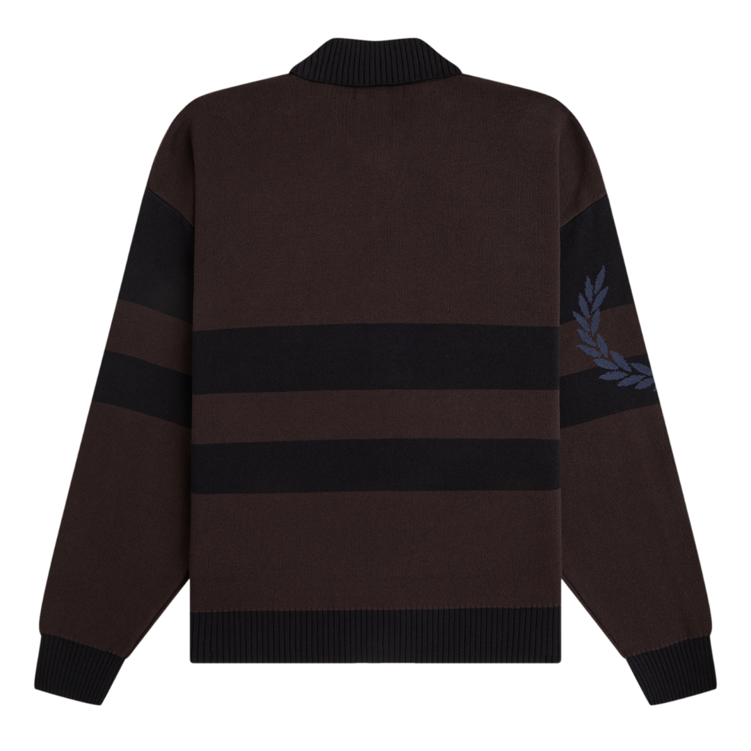Fred Perry Tipped Graphic Zip Cardigan in Rich Brown