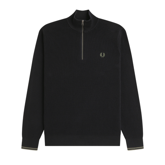 Fred Perry Waffle Stitch Half Zip Jumper in Black