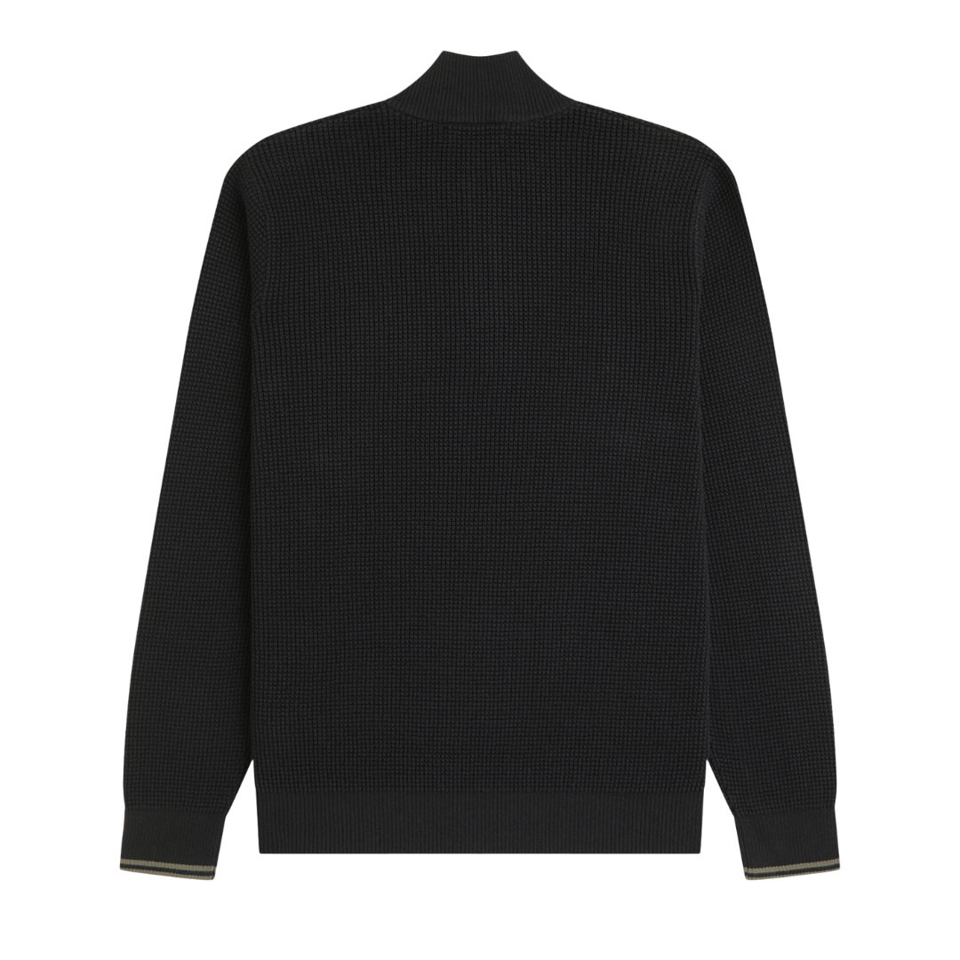 Fred Perry Waffle Stitch Half Zip Jumper in Black