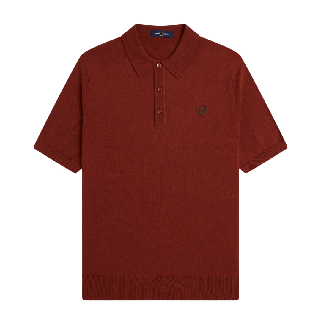 Fred Perry Cotton Knitted Polo Shirt in Brandy