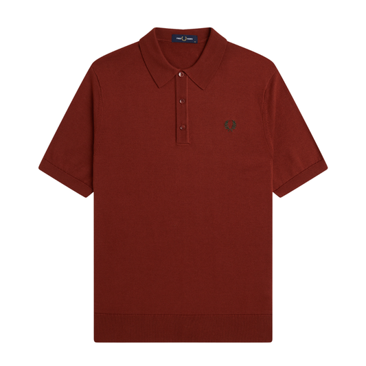 Fred Perry Cotton Knitted Polo Shirt in Brandy