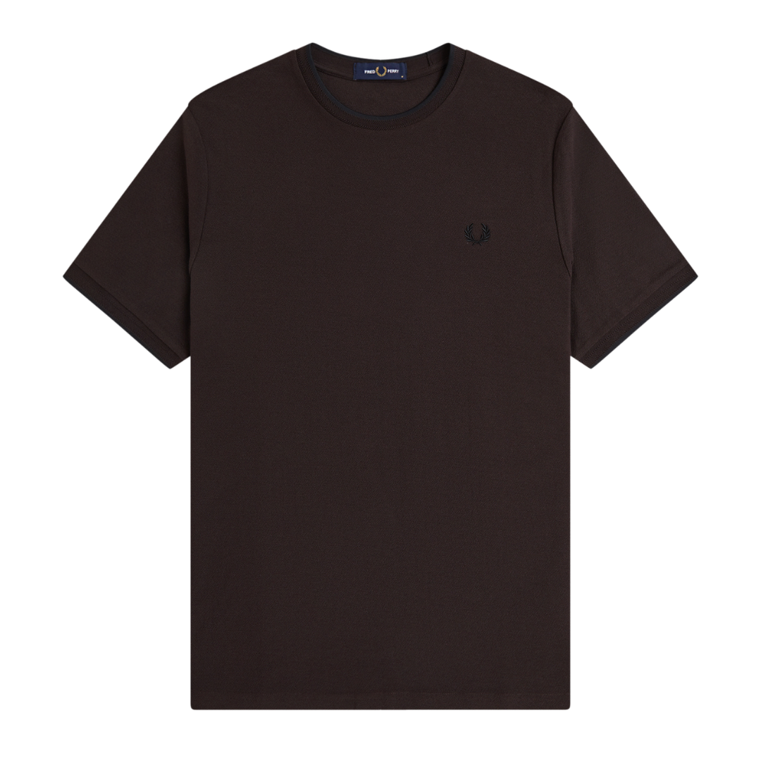 Fred Perry Trim Detail Crepe Pique T-Shirt in Rich Brown