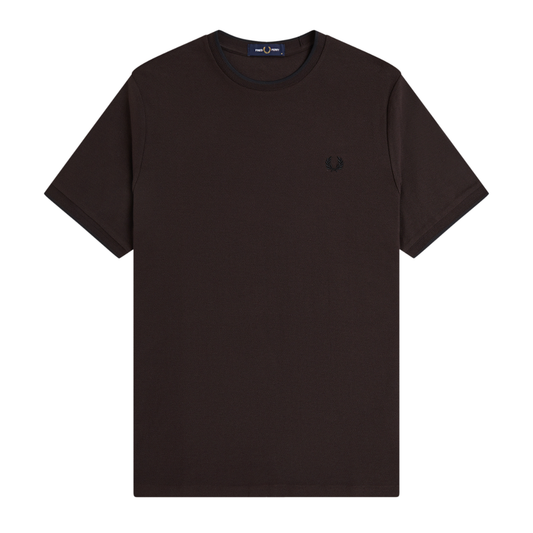 Fred Perry Trim Detail Crepe Pique T-Shirt in Rich Brown