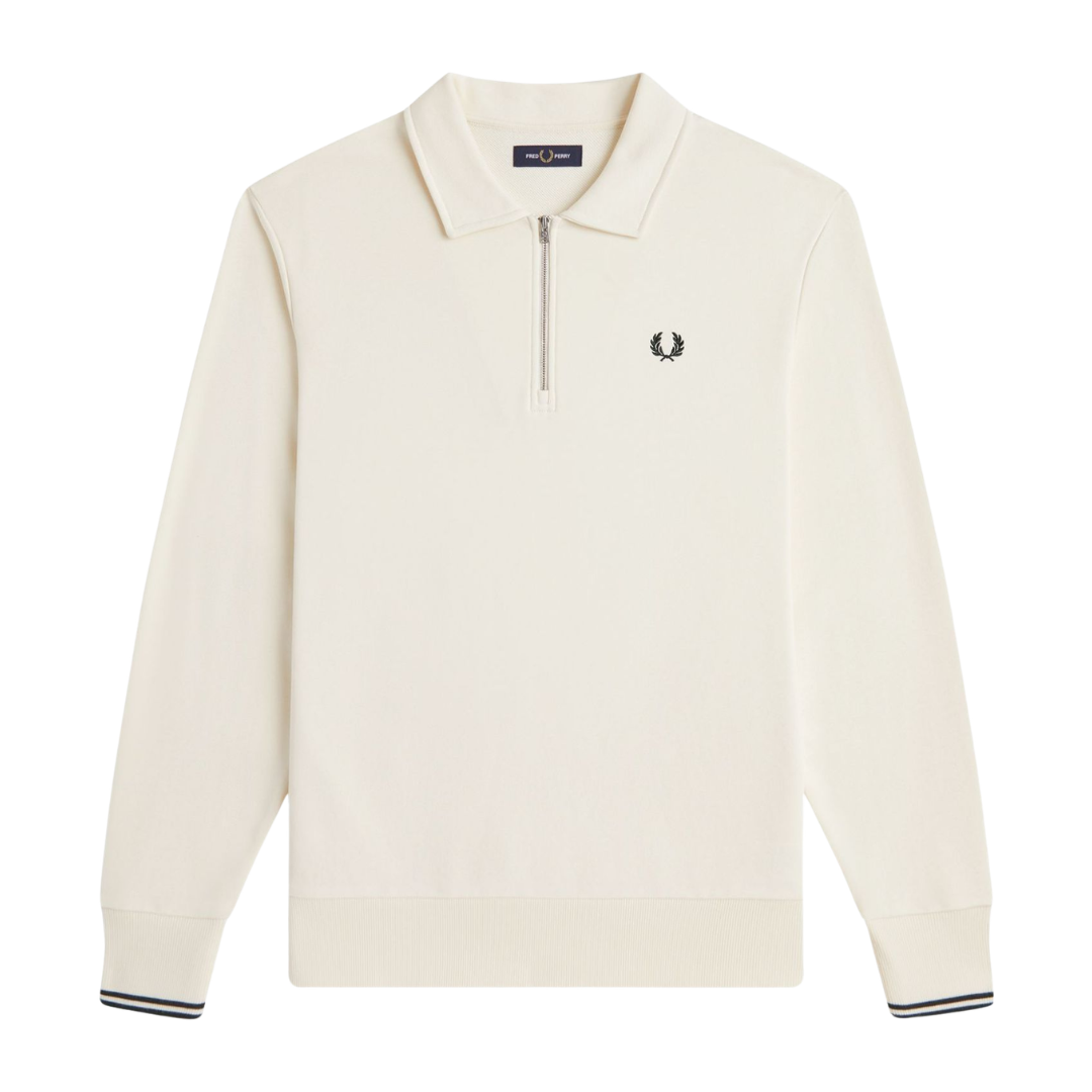 Fred Perry Half zip Collared Sweatshirt in Ecru