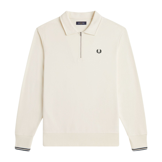 Fred Perry Half zip Collared Sweatshirt in Ecru
