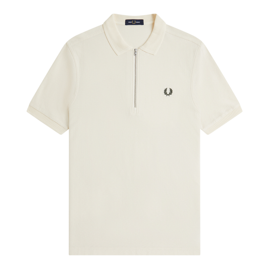 Fred Perry Crepe Pique Polo Shirt in Ecru