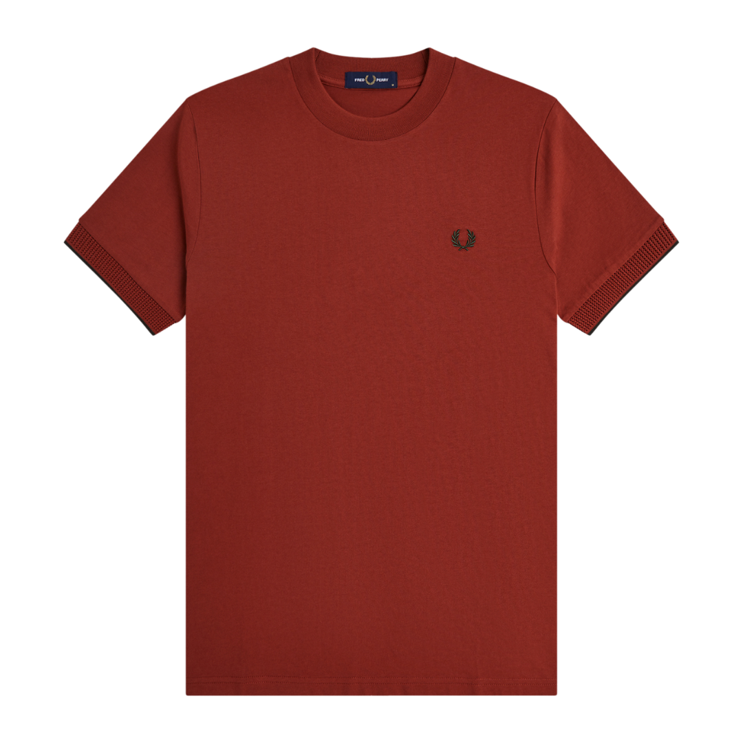 Fred Perry Mesh Cuff T-Shirt in Brandy