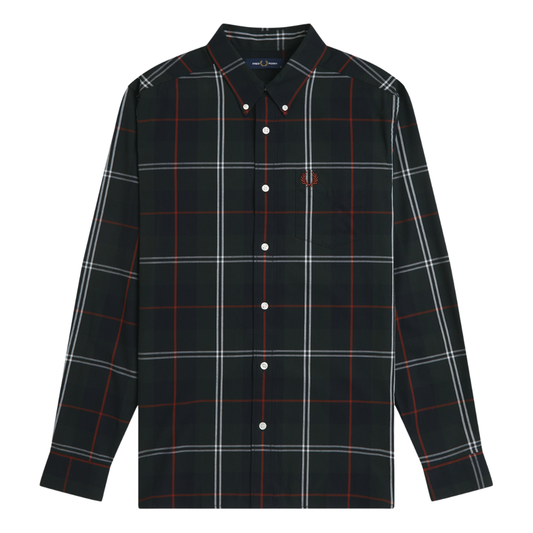 Fred Perry Poplin Tartan Shirt in Night Green