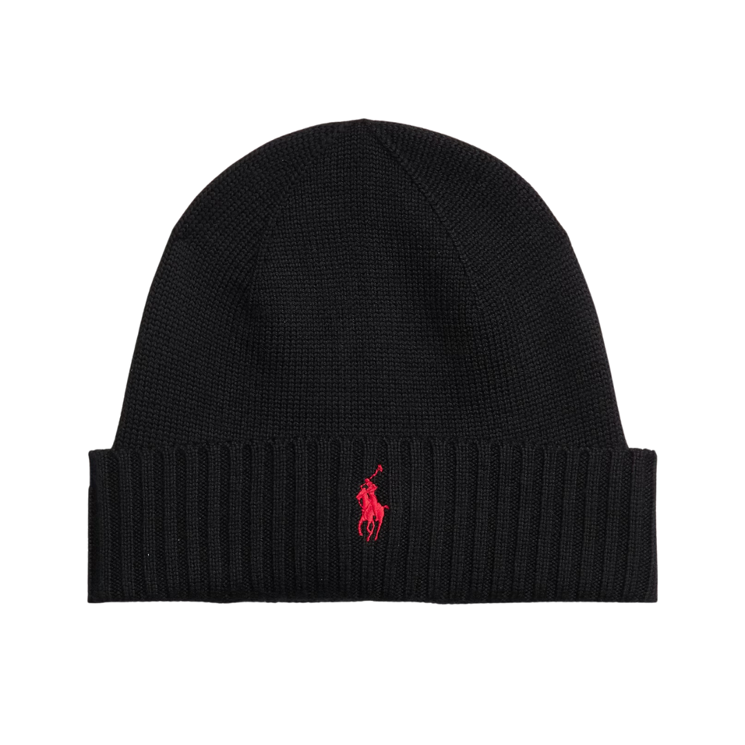 Ralph Lauren Fold Over Beanie Hat In Black