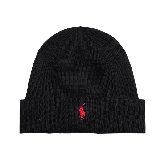 Ralph Lauren Fold Over Beanie Hat In Black