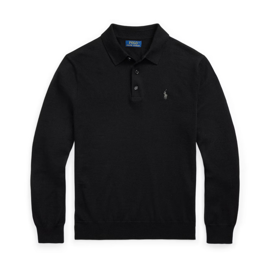 Ralph Lauren Merino LS Knitted Polo Top in Black