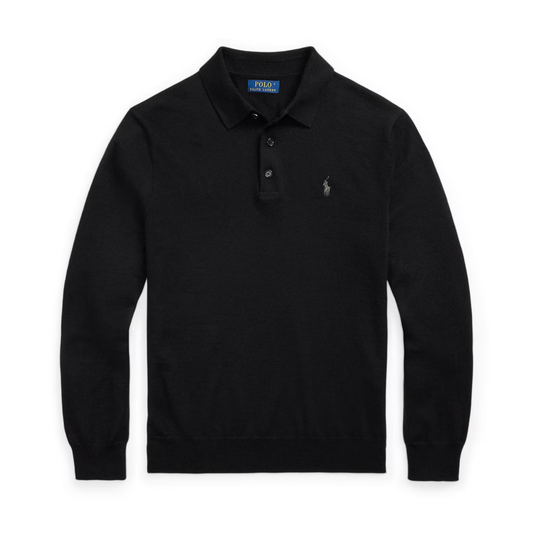 Ralph Lauren Merino LS Knitted Polo Top in Black