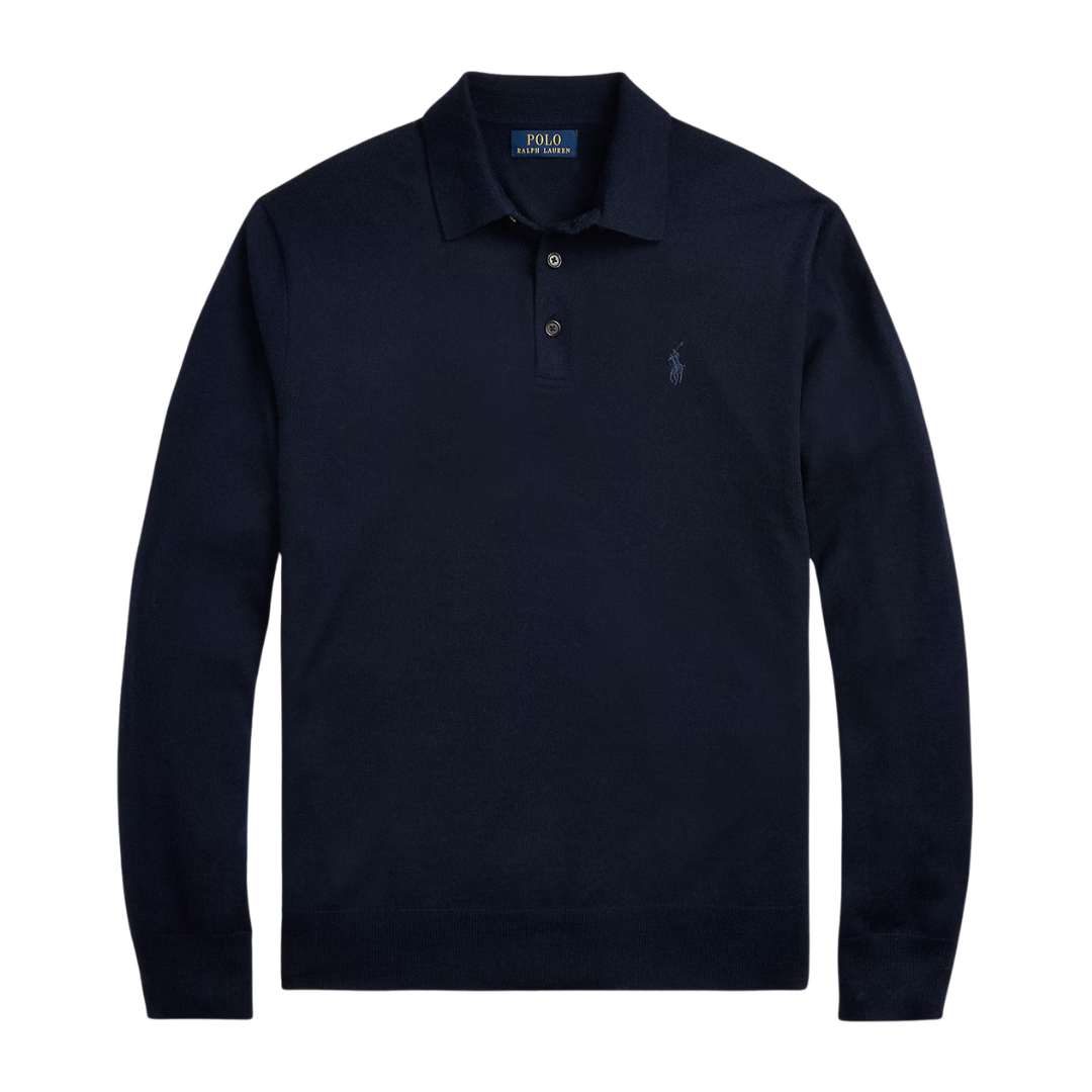 Ralph Lauren Merino LS Knitted Polo Top in Hunter Navy
