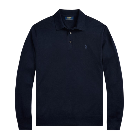Ralph Lauren Merino LS Knitted Polo Top in Hunter Navy